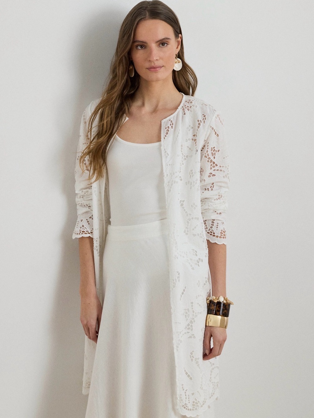 Ralph Lauren Paisley-Eyelet Cotton Tunic Jacket